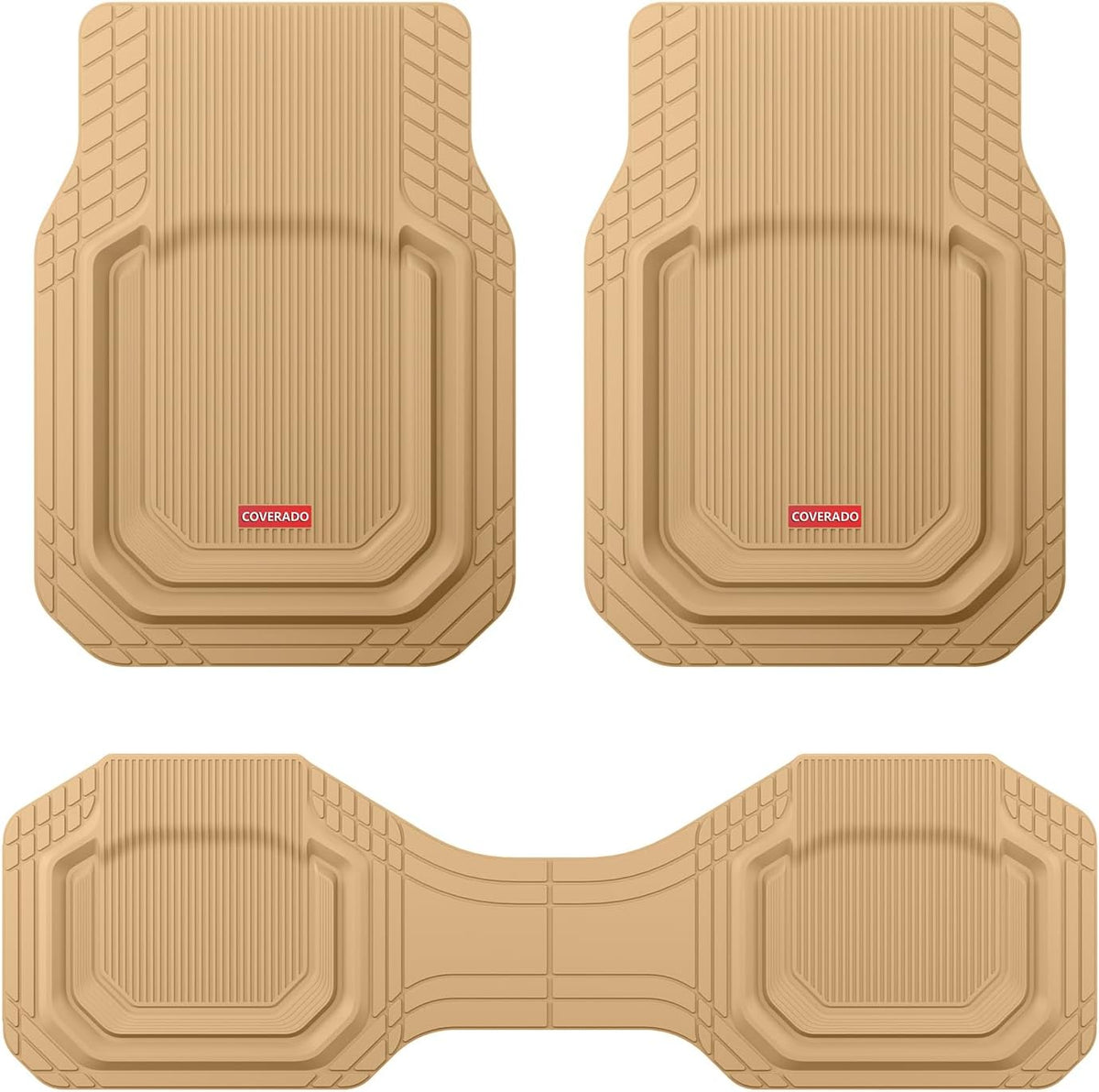 Coverado Heavy Rubber Car Floor Mats, Deep Waterproof All Weather Auto Mats, Trim to Fit for Cars SUVs Trucks Vans, Universal Floor Liner, All Black