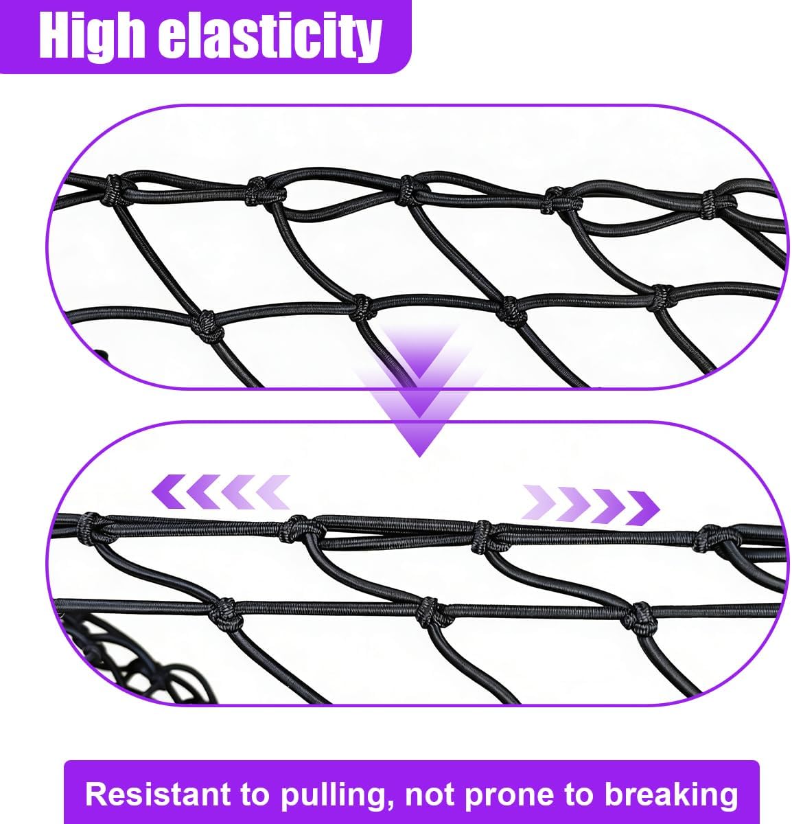 Car Cargo Net, 22" x 38" Elastic Mesh Stretch to 44" x 76", Cargo Bungee Net with 2" x 2" Tight Mesh and 12 Adjustable Hooks, Luggage Netting Accessories for Most Vehicles (Black)