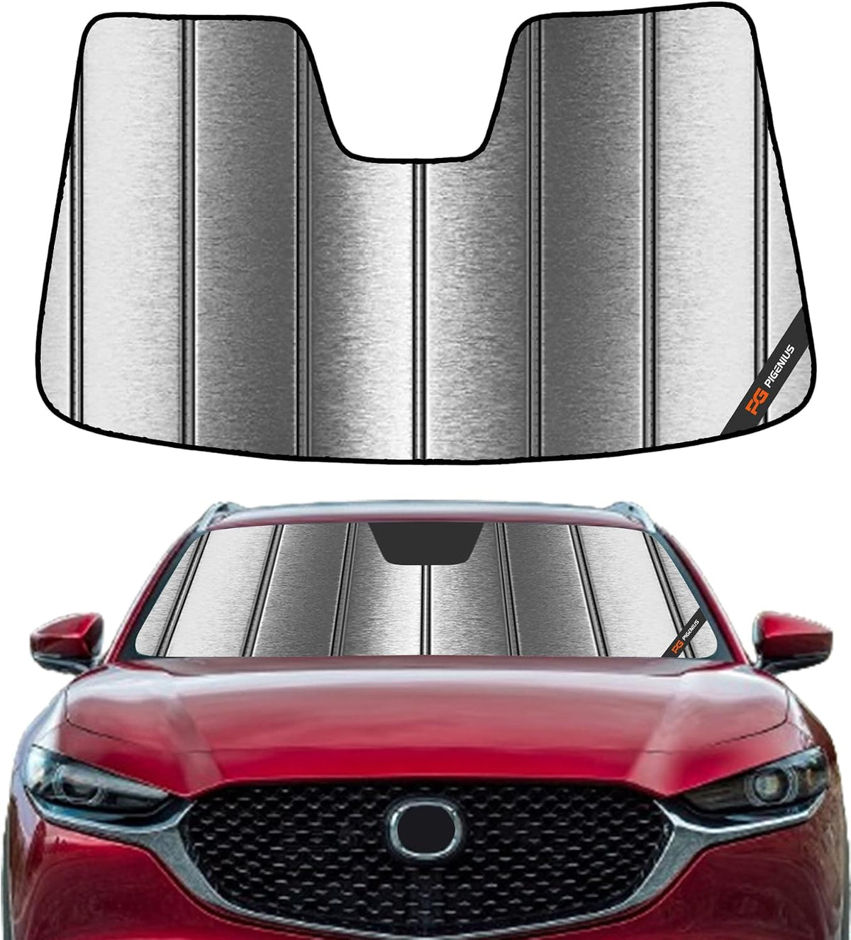 Pigenius Windshield Sun Shade for Mazda CX-9 2016-2023 Front Window Sunshade - Metallic