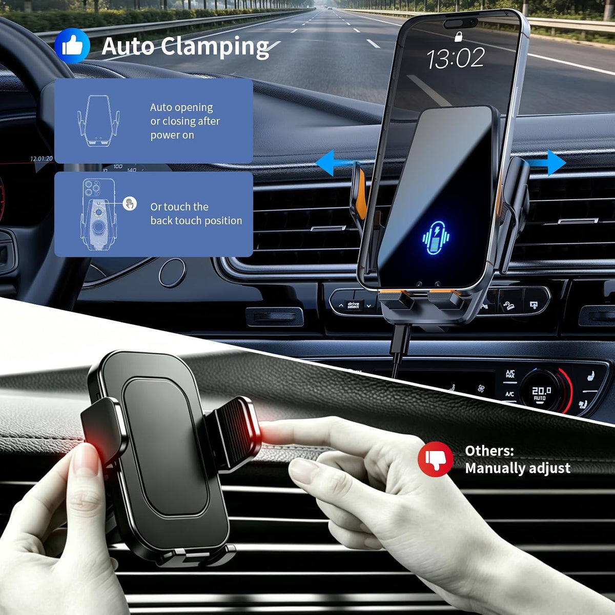 3 IN 1 Wireless Car Charger 15W Fast Charging Auto Clamping Phone Holders