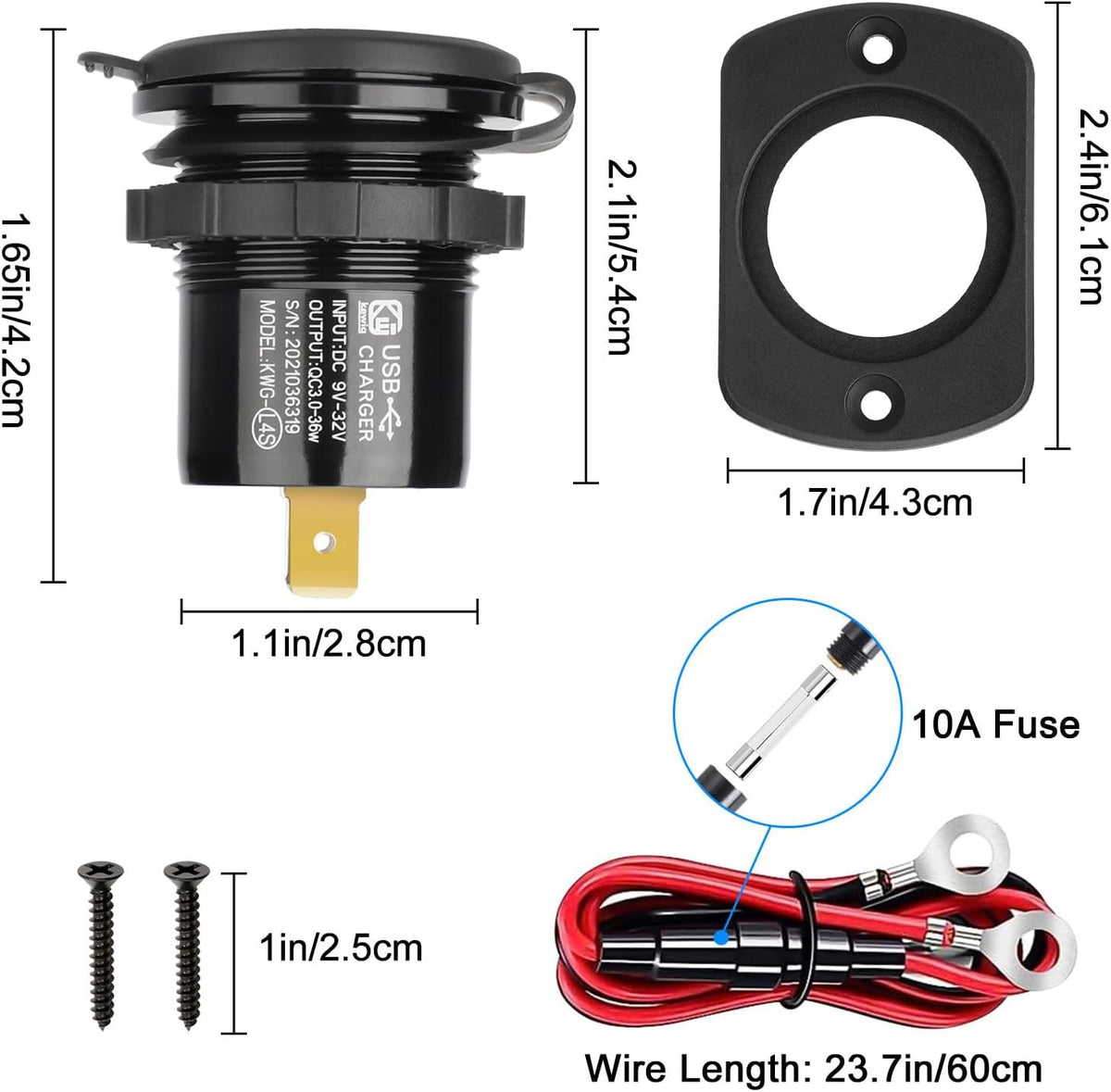 Linkstyle 2PCS 12V USB Outlet, Dual 18W QC3.0 USB A Ports Car Charger Socket with Botton Switch & Blue LED Voltmeter for 12V/24V RV Boat Truck