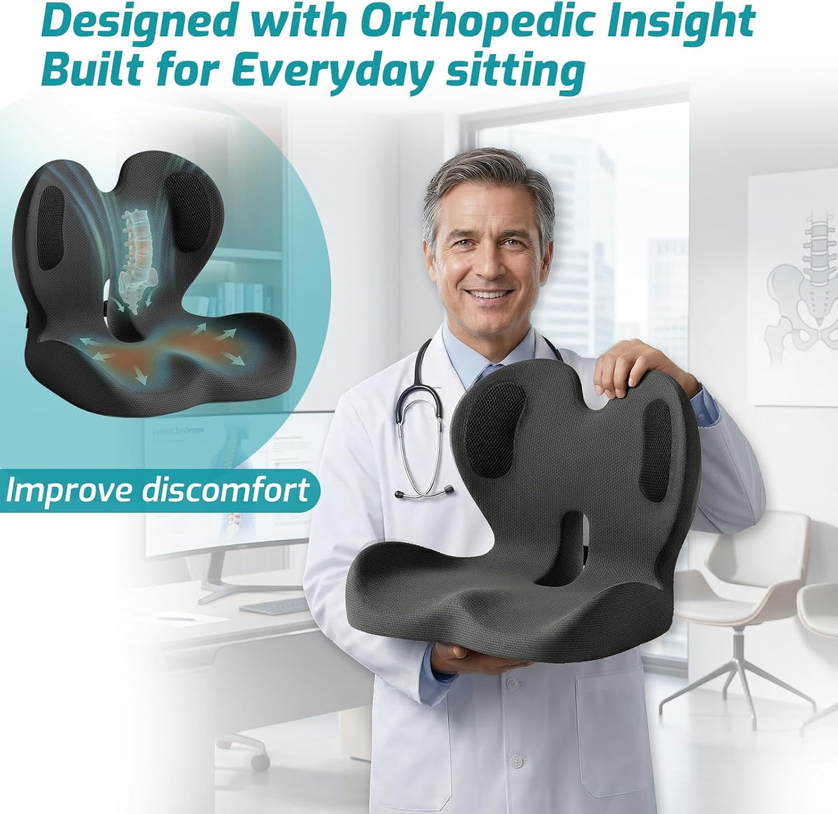 Ergonomic Seat Cushion & Lumbar Support Pillow for Office,Car