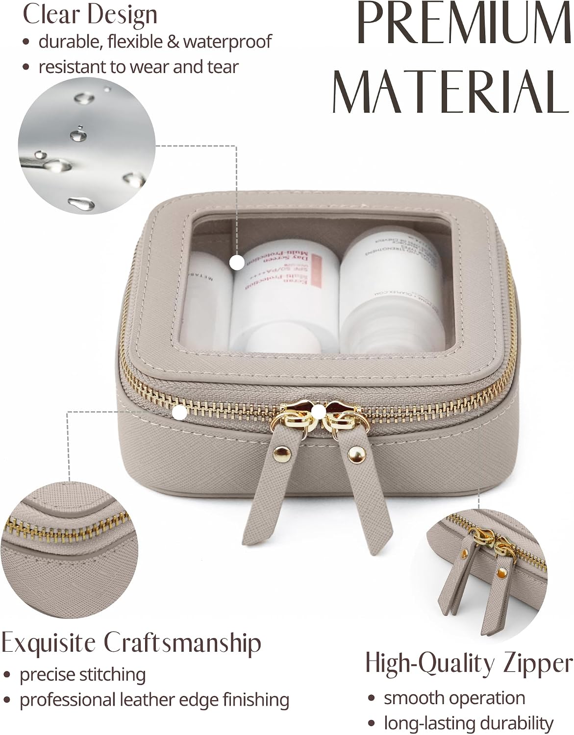 Popvibe Clear Makeup Bag Travel Cosmetic Case Toiletry Bag with Zipper Make Up Organizer Traveling Compact Car Bag Stone Mini
