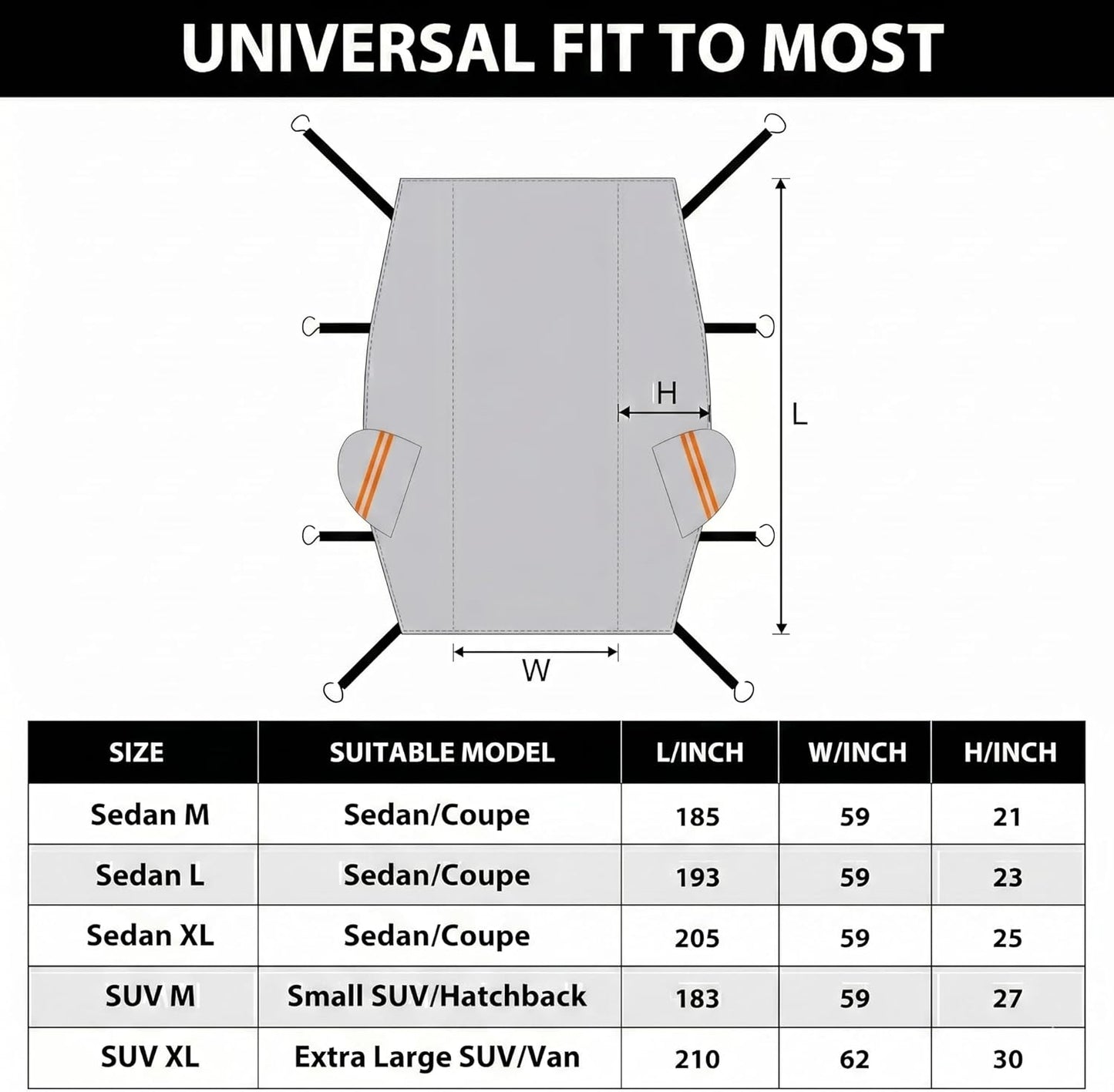 Half Car Cover for Snow Fit Medium/Small Sedans/Coupe Such as Honda Civic, Totota Corolla,Porsche 911 etc.