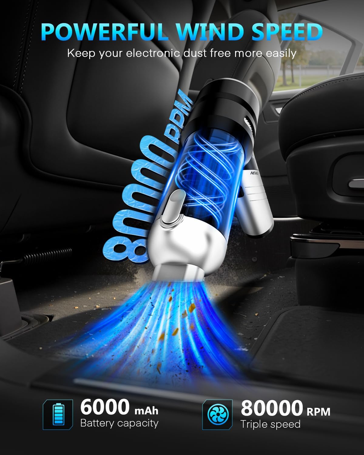 NEVERLAND Cordless Handheld Car Vacuum, 15000PA 4-in-1
