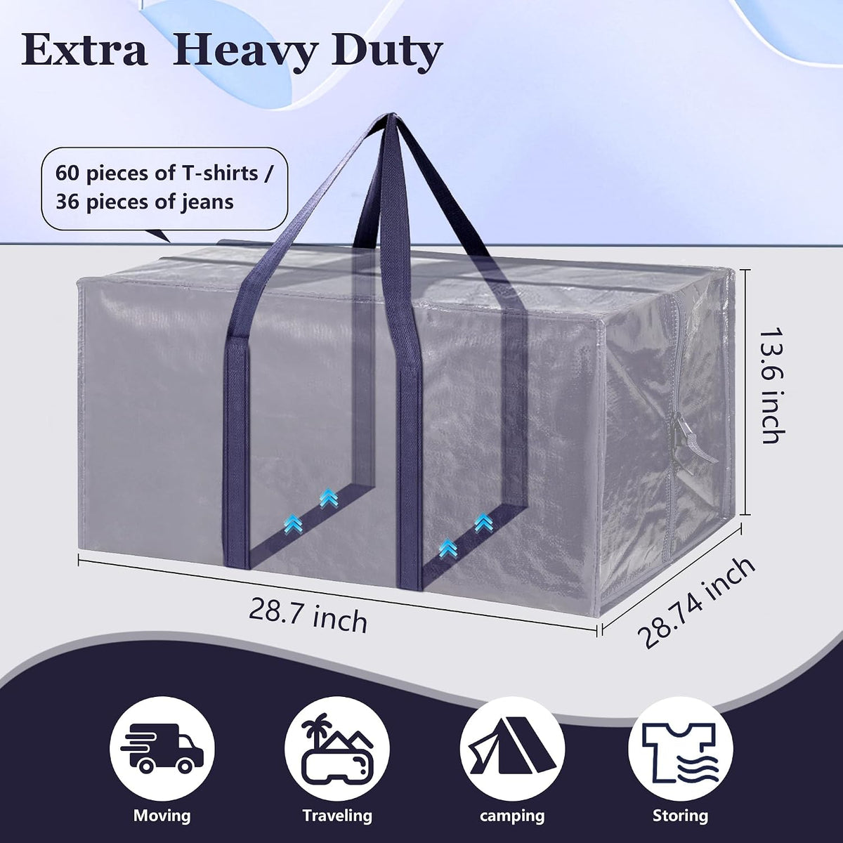12 Pack Moving Bags with Full-Open Side Zipper, Extra Large 93L Heavy Duty Waterproof Foldable Storage Totes for College Dorm, Moving & Home OrganizationDarkBlue