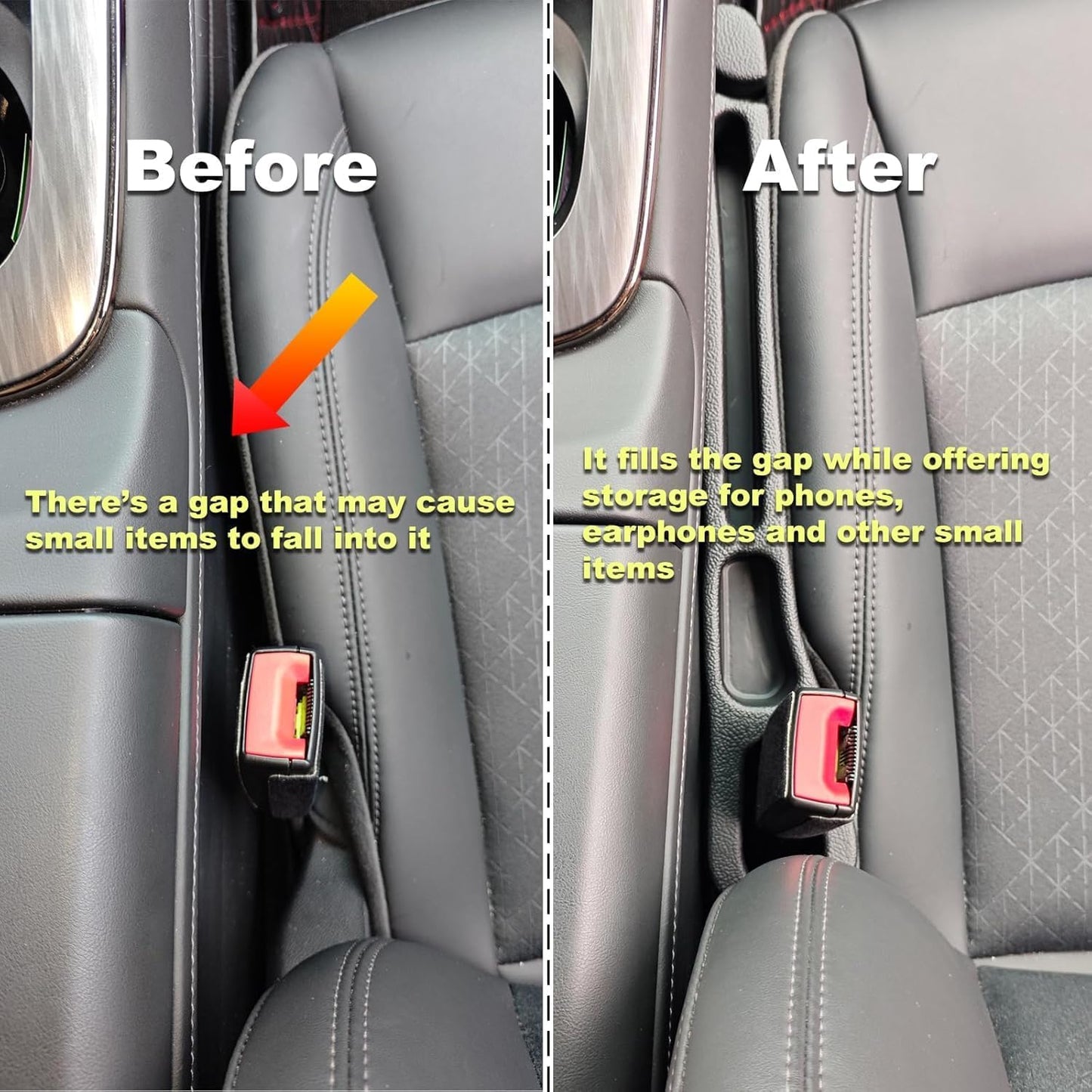 Car Seat Gap Filler 2 Pack with Organizer Hook Function & Car Glass Breaker,Prevents Small Items Tools from Falling Gap Stopper Seat Side Gap Filler for All Cars