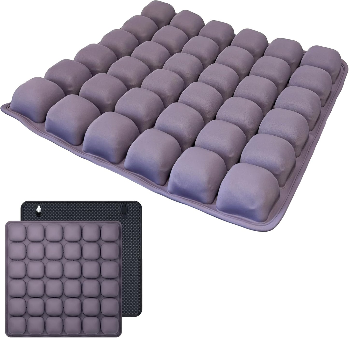 Inflatable 3D Travel Cushion for Airplane, Tailbone Pain Relief Seat Pad with Ergonomic Support, Anti-Slip Bottom, Built-in Pump & Carry Bag for Travel/Office/Car – 36 Air Cells, Purple