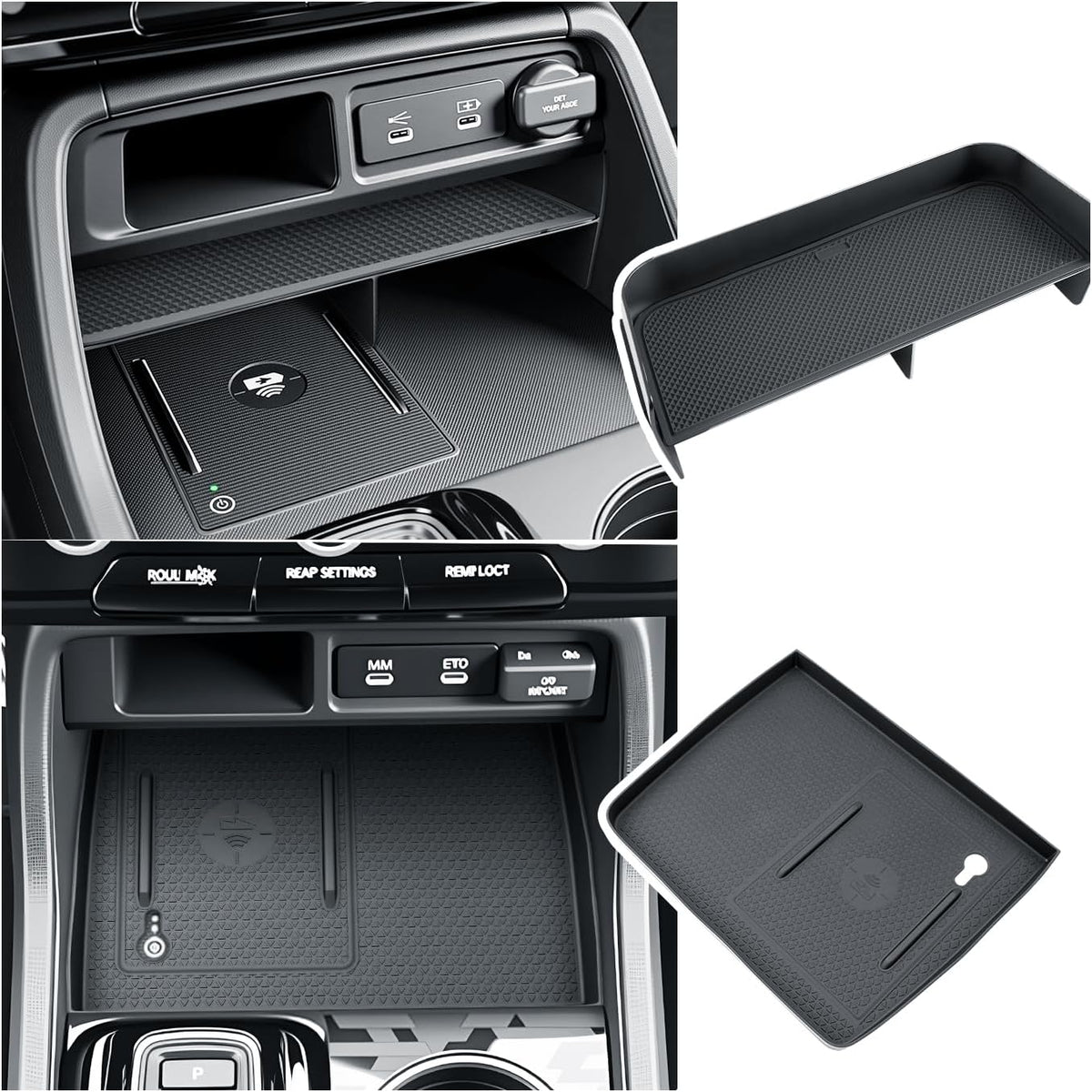 BIBIBO 2Packs for 2026 Honda Passport Console Organizer 2026 Honda Passport Center Console Organizer+Wireless Charging Mat 2026 Passport Console Insert Organizer
