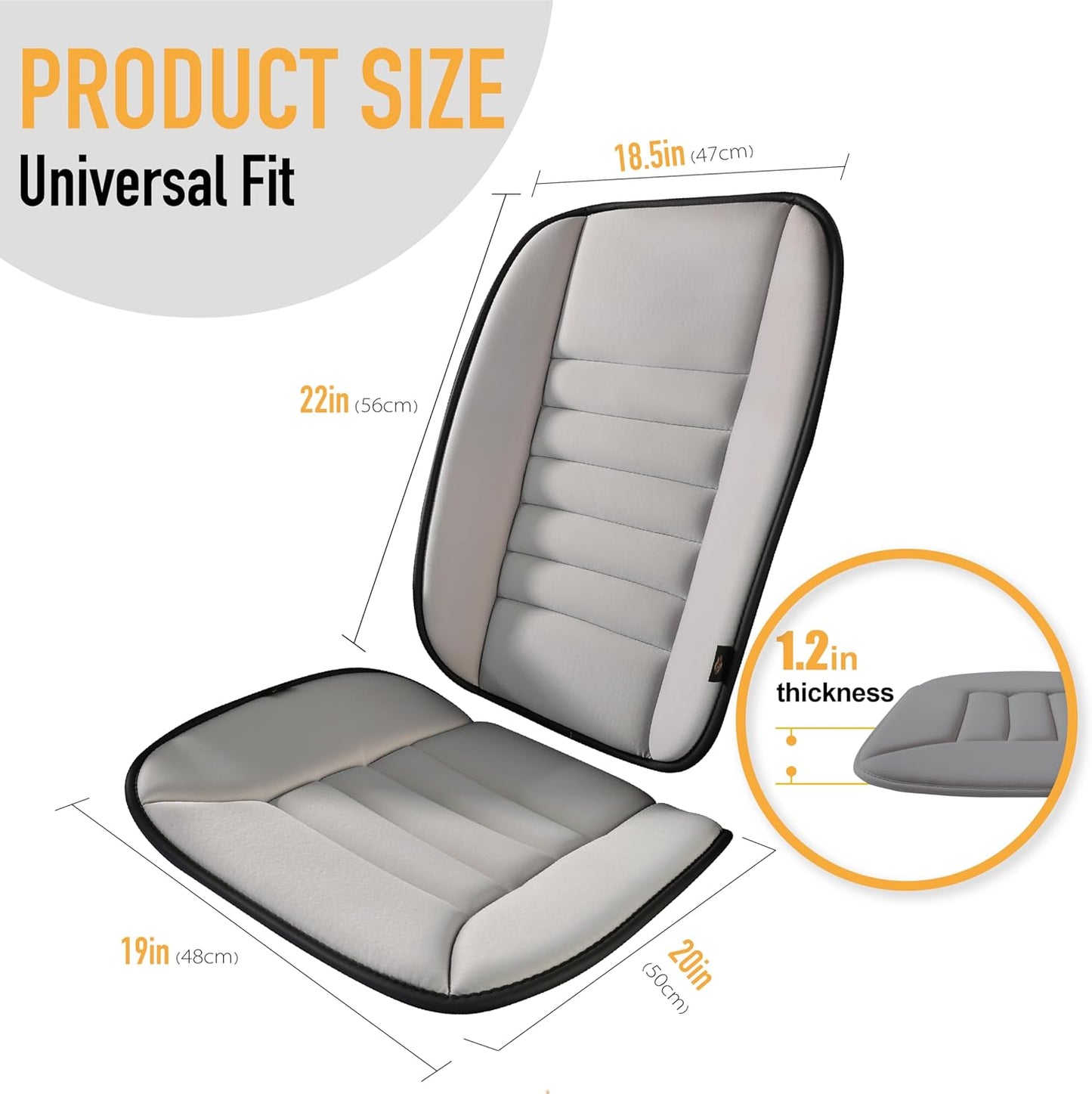 kingphenix Car Seat Cushion with Back Support Pillow, Memory Foam, Gray | Memory Foam Car Cushion for Long Driving, Truck, Office Chair, Tailbone and Lower Back Support