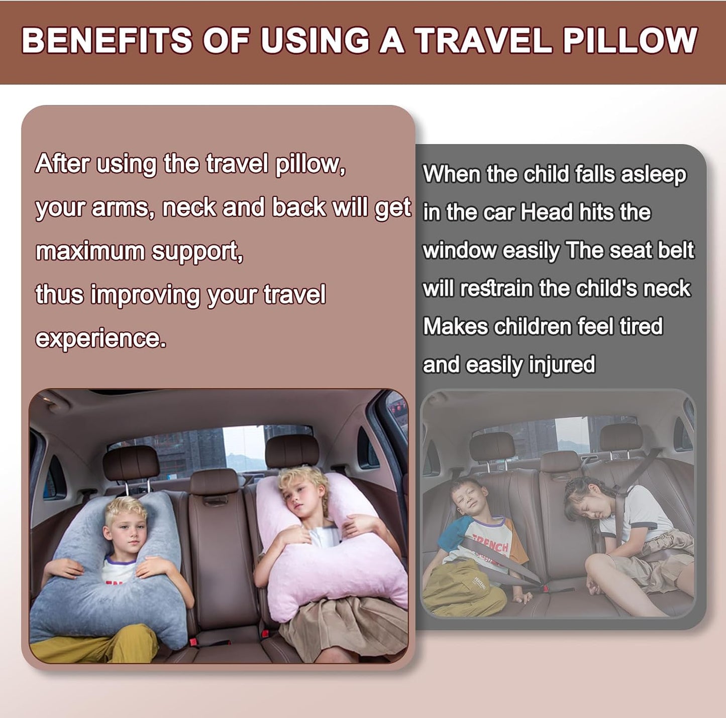 1 MIDDLE ONE Car Pillow for Kids, Memory Foam Travel Pillow for Car and Adults, Kids Car Pillows for Sleeping on Road Trip, Small Body Pillow for Kid (Dark Purple)