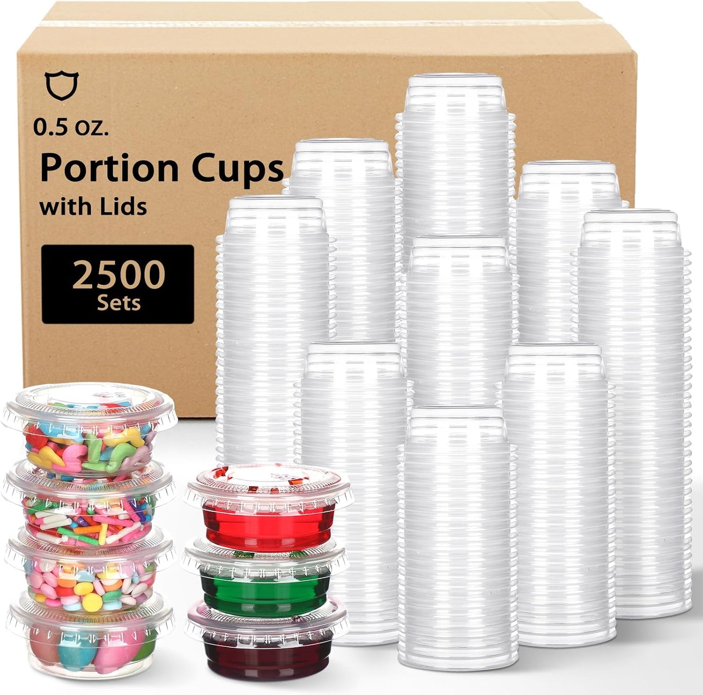 Bokon 2500 Sets 0.5 Oz Clear Plastic Portion Cups With Lids Condiment and Dipping Sauce Container Salad Dressing Container Airtight and Stackable Souffle Cups for Lunch, Party, Trips