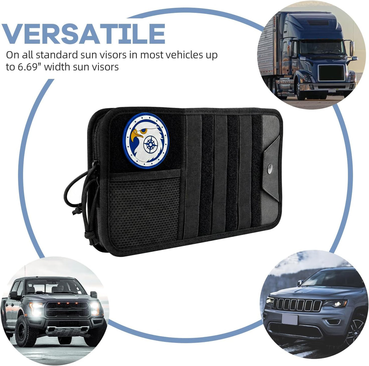 TICARVE Car Sun Visor Organizer Heavy 1000D Nylon MOLLE Pouch Zipper Black