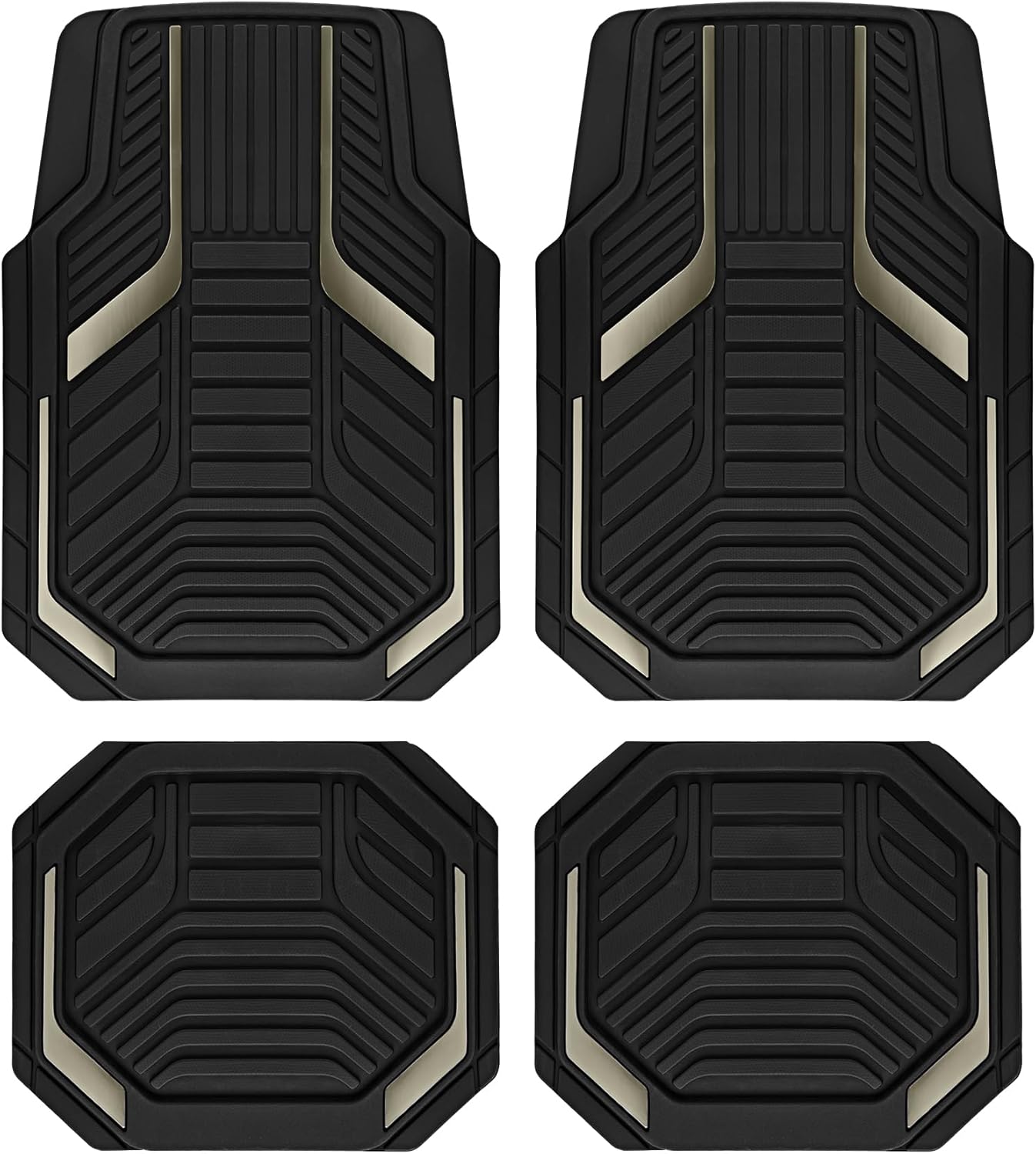 PIC AUTO Heavy Duty Rubber Floor Mats, Gray Aluminum Film Car Mats Set, Front and Rear Car Mats with Anti-Slip Backing, All Weather Protection, Trim-to-Fit for Automotive SUV, Sedan, Van