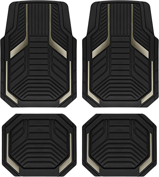 PIC AUTO Heavy Duty Rubber Floor Mats, Gray Aluminum Film Car Mats Set, Front and Rear Car Mats with Anti-Slip Backing, All Weather Protection, Trim-to-Fit for Automotive SUV, Sedan, Van