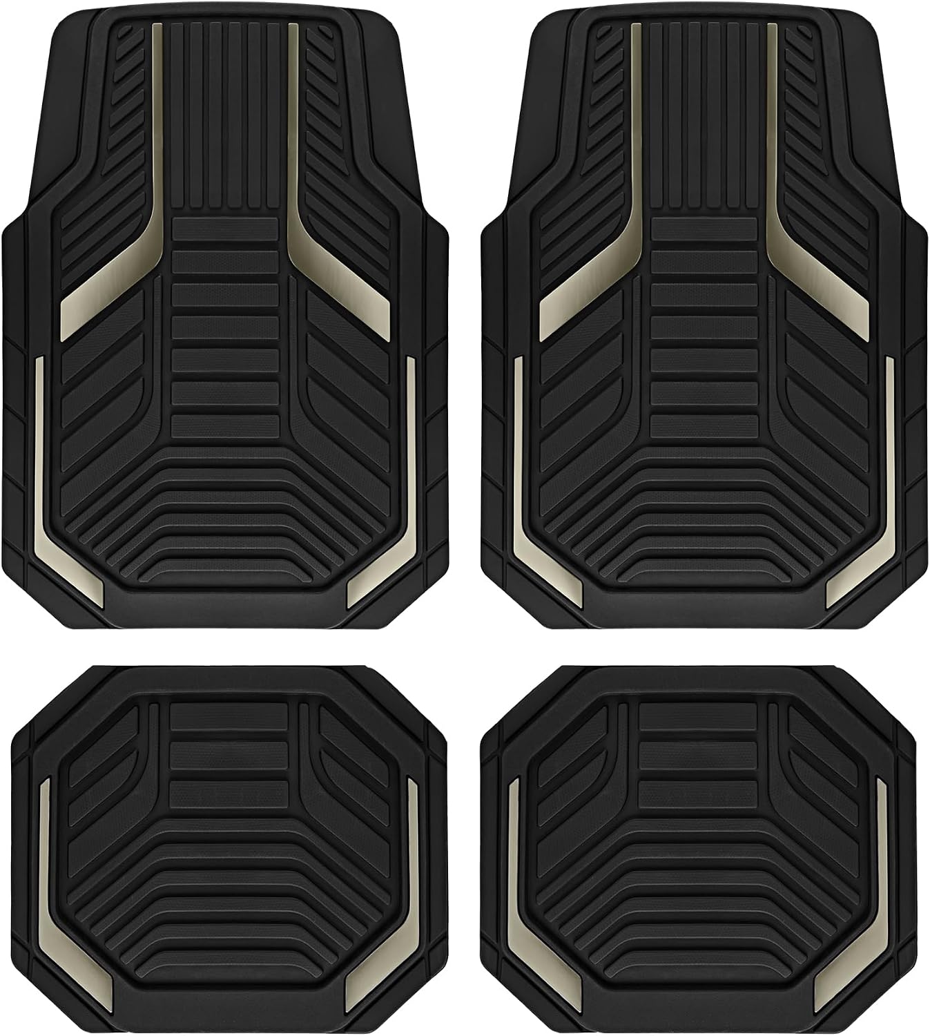 PIC AUTO Heavy Duty Rubber Floor Mats, Black Aluminum Film Car Mats Set, Front and Rear Car Mats with Anti-Slip Backing, All Weather Protection, Trim-to-Fit for Automotive SUV, Sedan, Van