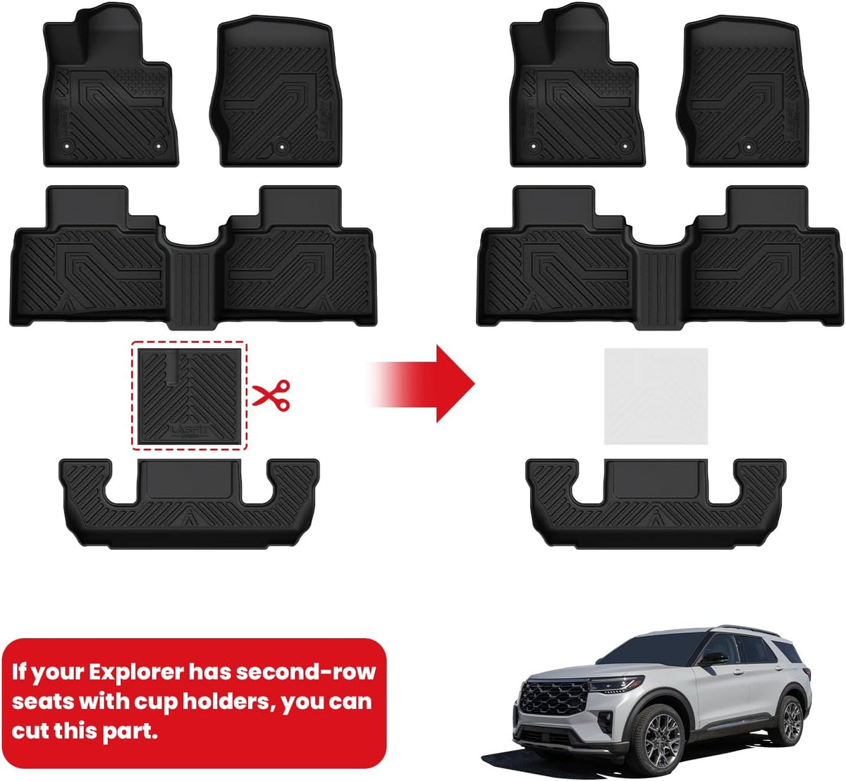 LASFIT Floor Mats for Ford Explorer 2027 2026 2025 2024 2023 2022 6 Seats