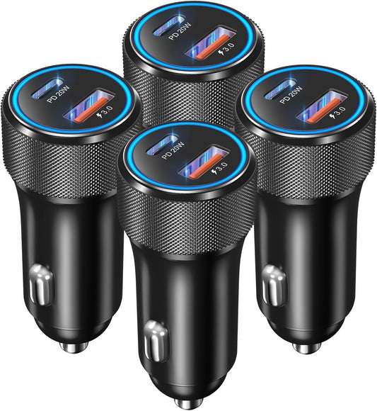 USB C Car Charger 4-Pack, OKRAY 36W 2-Port PD+QC Fast Charging Car Chargers