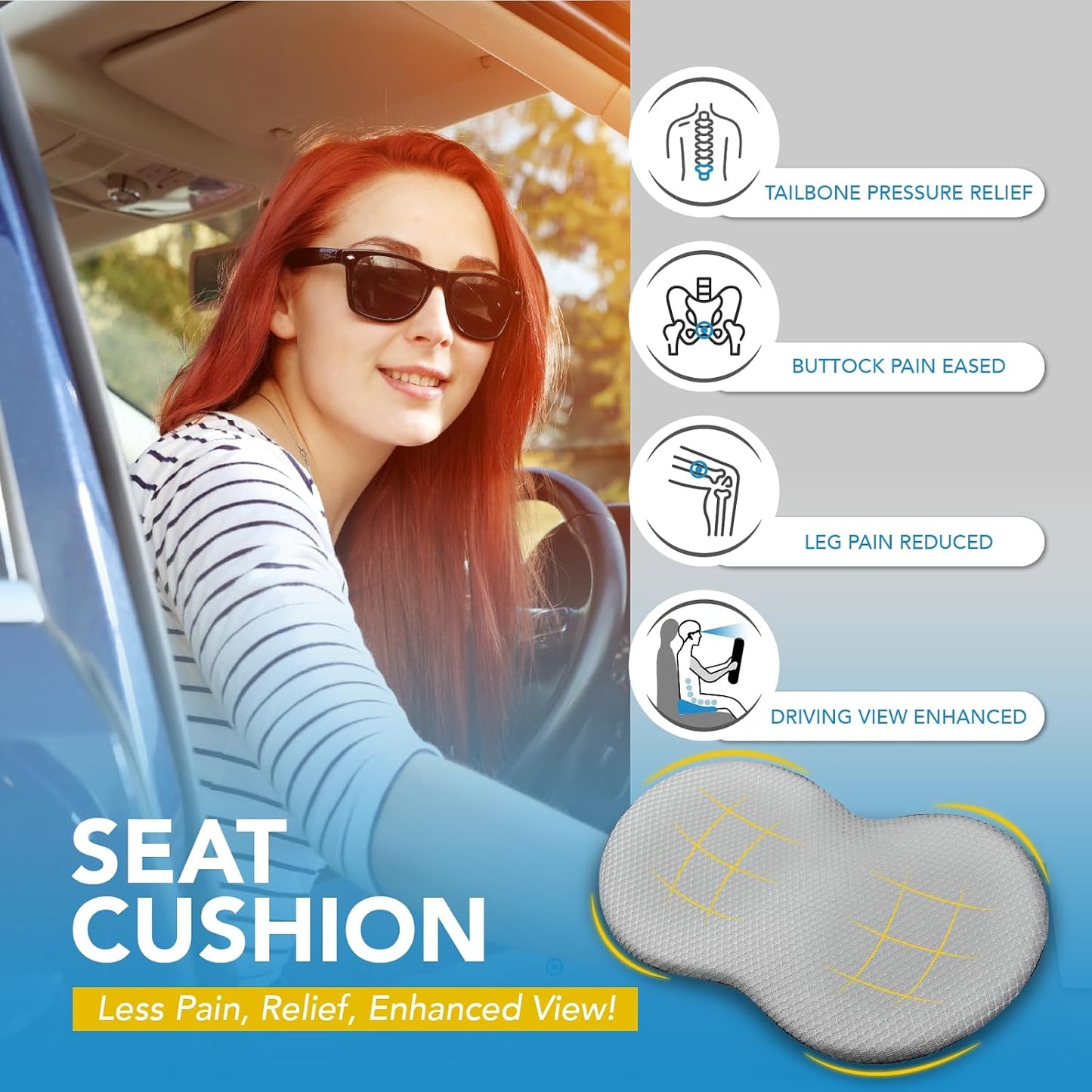 kingphenix Wedge Car Seat Cushion: Memory Foam Truck Seat Cushion for Car Seat Driver - Sciatica and Back Pain Relief - Enhancing Driving Comfort -Gray