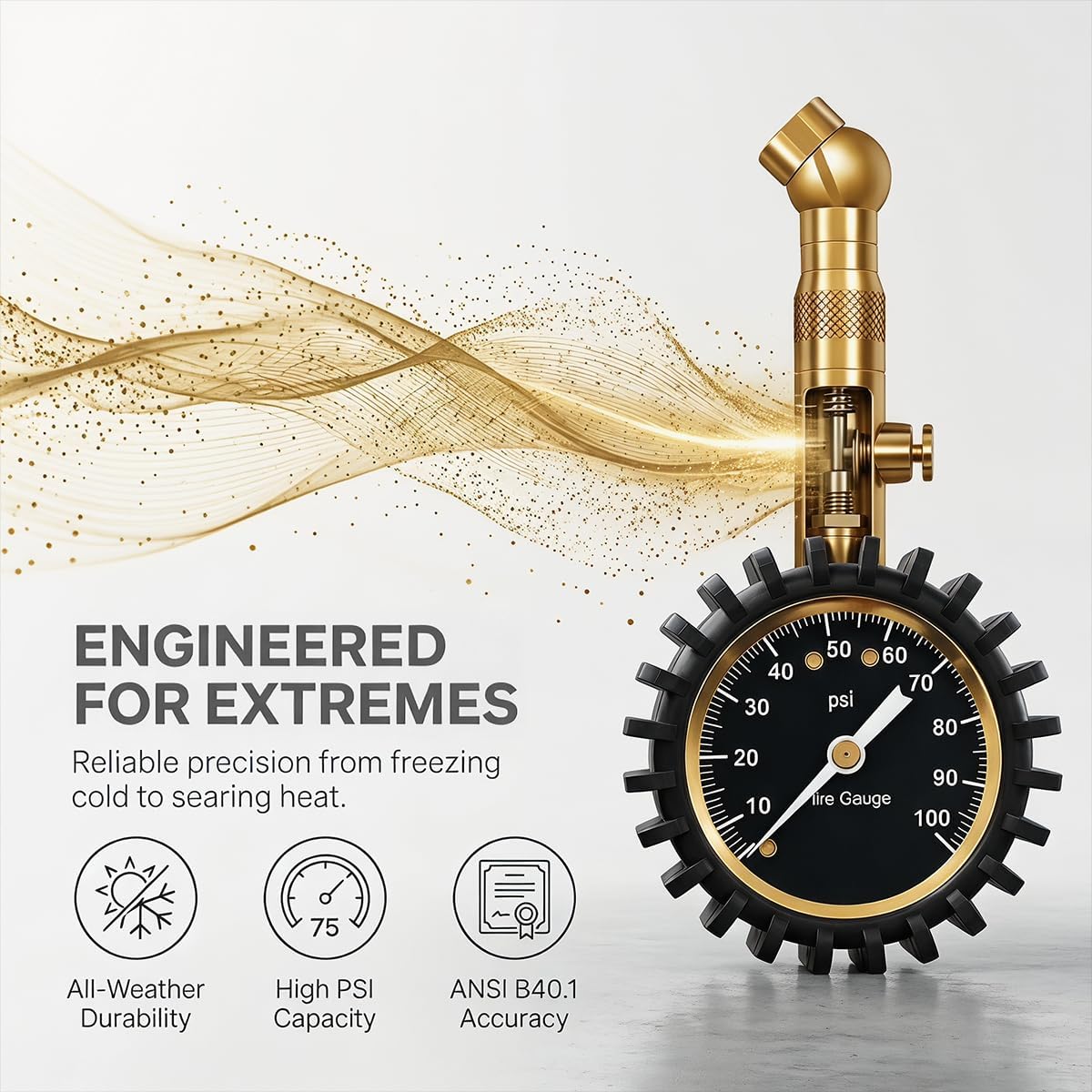 Car Tire Pressure Gauge, 0-100 PSI Easy-Read Vehicle Tire Air Pressure Gauge, Accurate Automotive Tirepressure Accessories with Large Dial, Universal Fit (Golden)