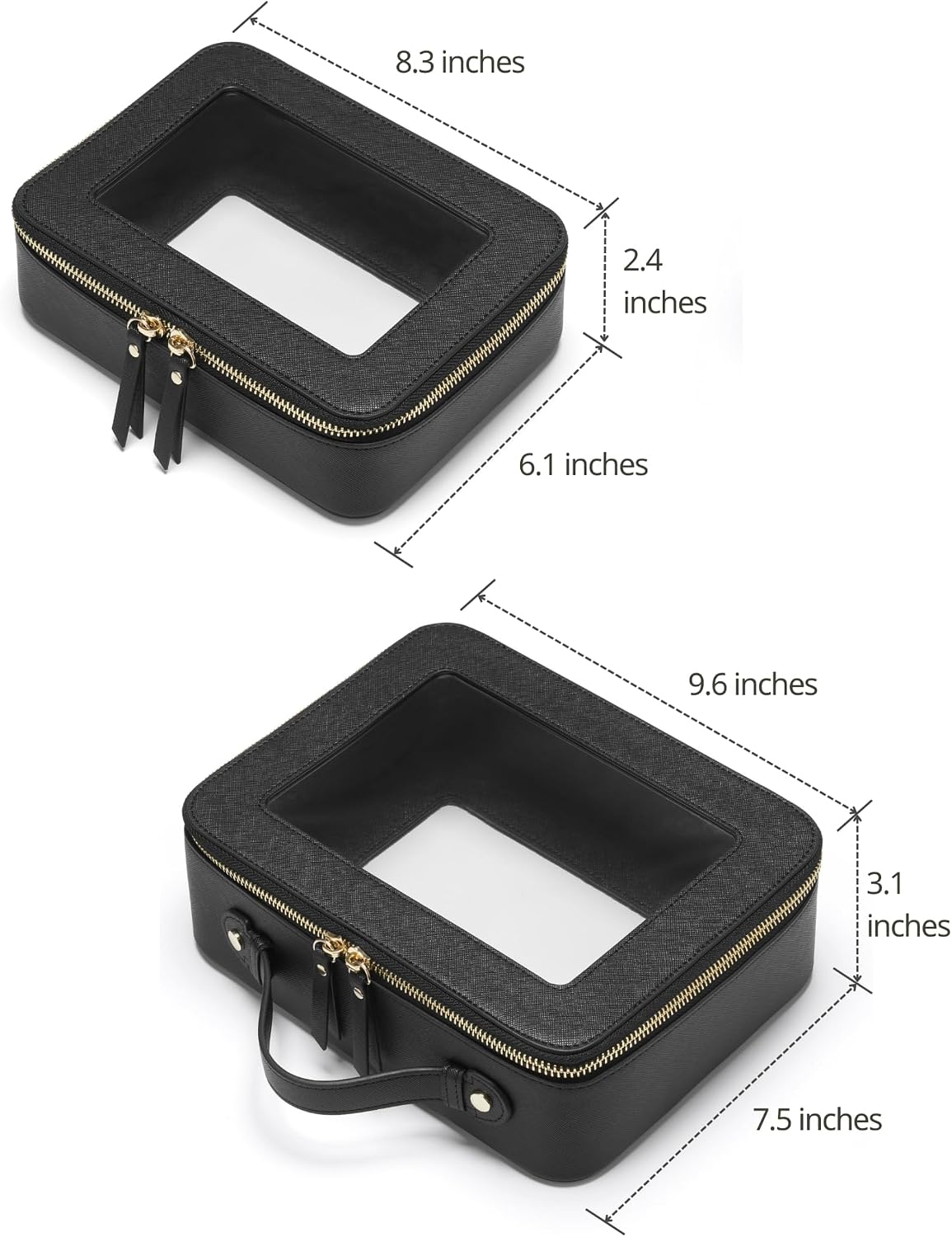 Popvibe Clear Toiletry Bag 2 Pack, Travel Makeup Bag Medium and Large Black