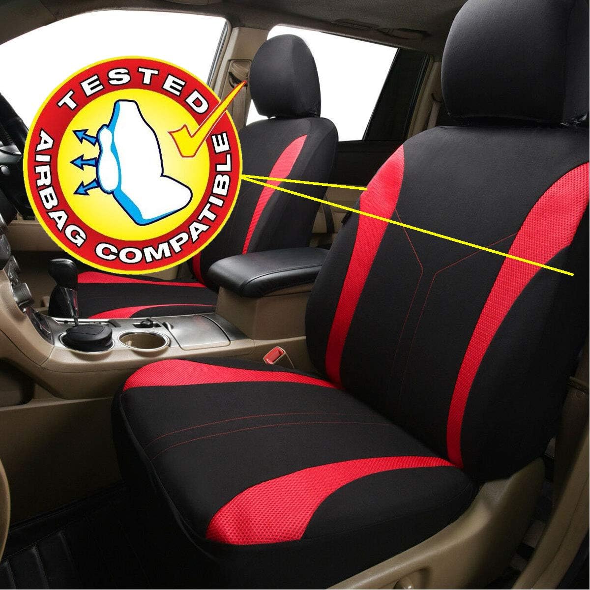 Flying Banner Car Seat Covers Front Set Breathable Mesh Seat Protector Fabric Polyester Cover Easy Installation SUV CAR Woman Lady Femal (Front Set, Black Red)