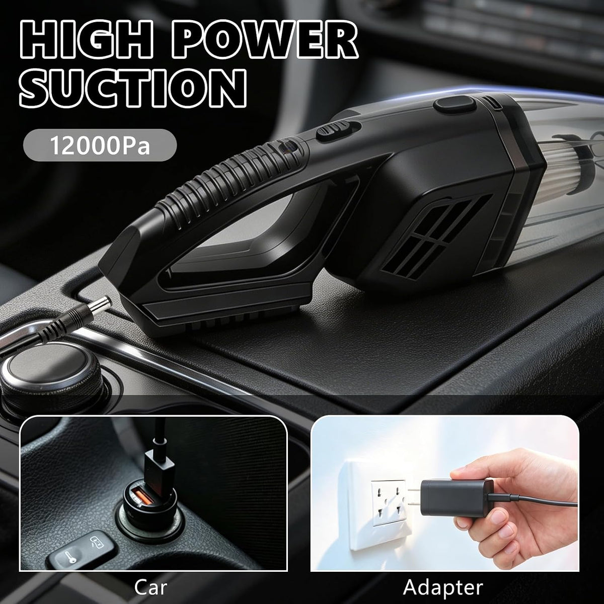 Car Cleaning Kit, Car Interior Detailing Kit with 12000PA Black Handheld Vacuum, Brush Set, Windshield Tool, Duster, Towels, Complete Car Care Tools for Women (Black)