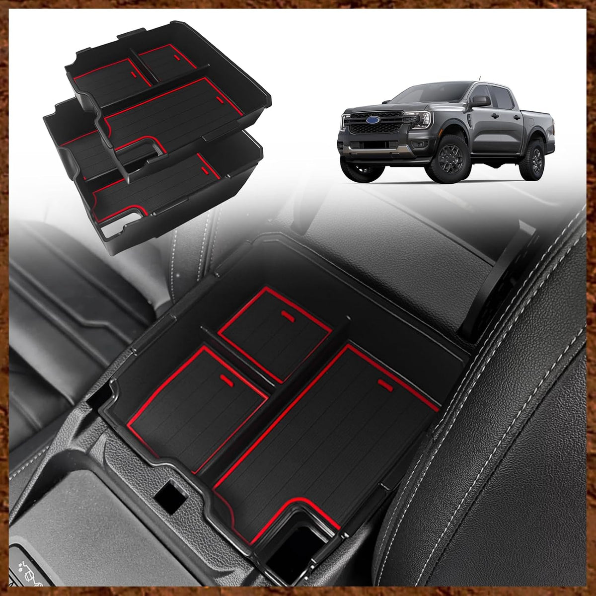 Muslogy Center Console Organizer for 2024 2025 2026 Ford Ranger & Raptor