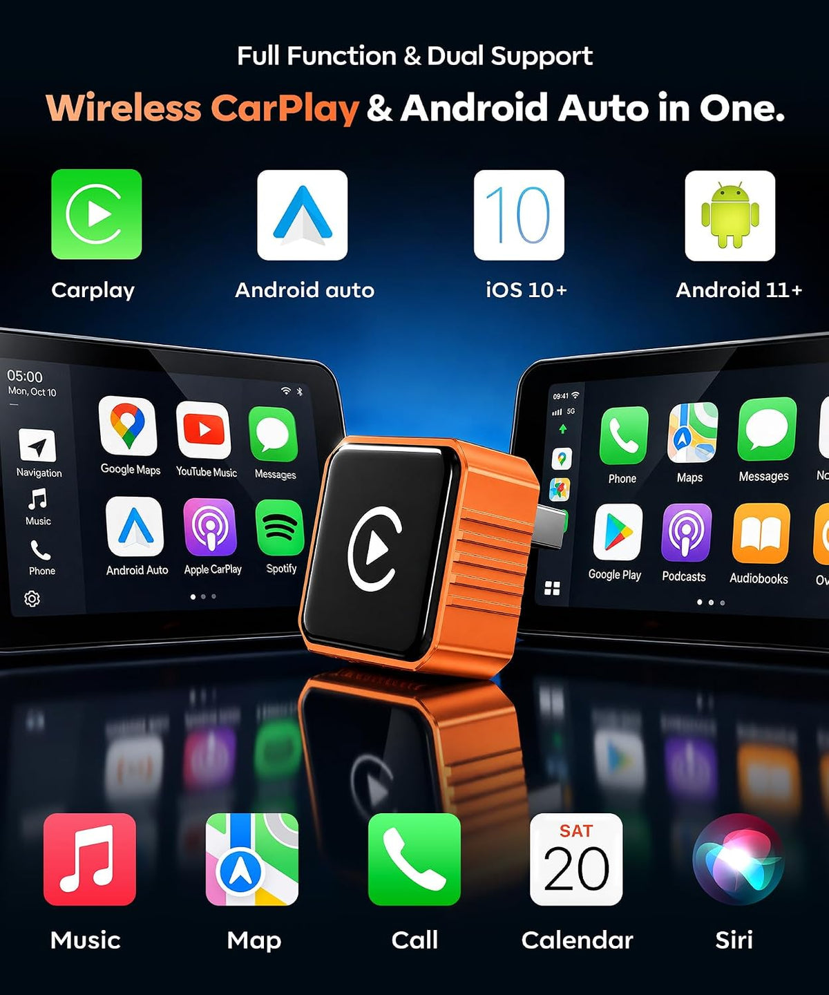 Beyn Wireless CarPlay Adapter for iPhone & Android - Convert Wired to Wireless CarPlay & Android Auto - Dual-Band Zero Latency for iOS 10+ & Android 11+, Fits 2016+ Wired Cars