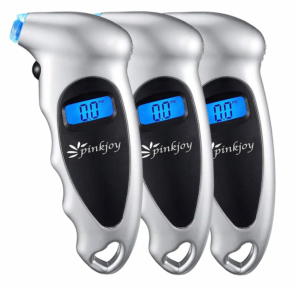 PINKJOY Digital Tire Pressure Gauge 2 Pack 150 PSI, 4 Settings, Tire Gauge for Car, Truck, Motorcycle, Bicycle with Backlit LCD and Non-Slip Grip (Silver)