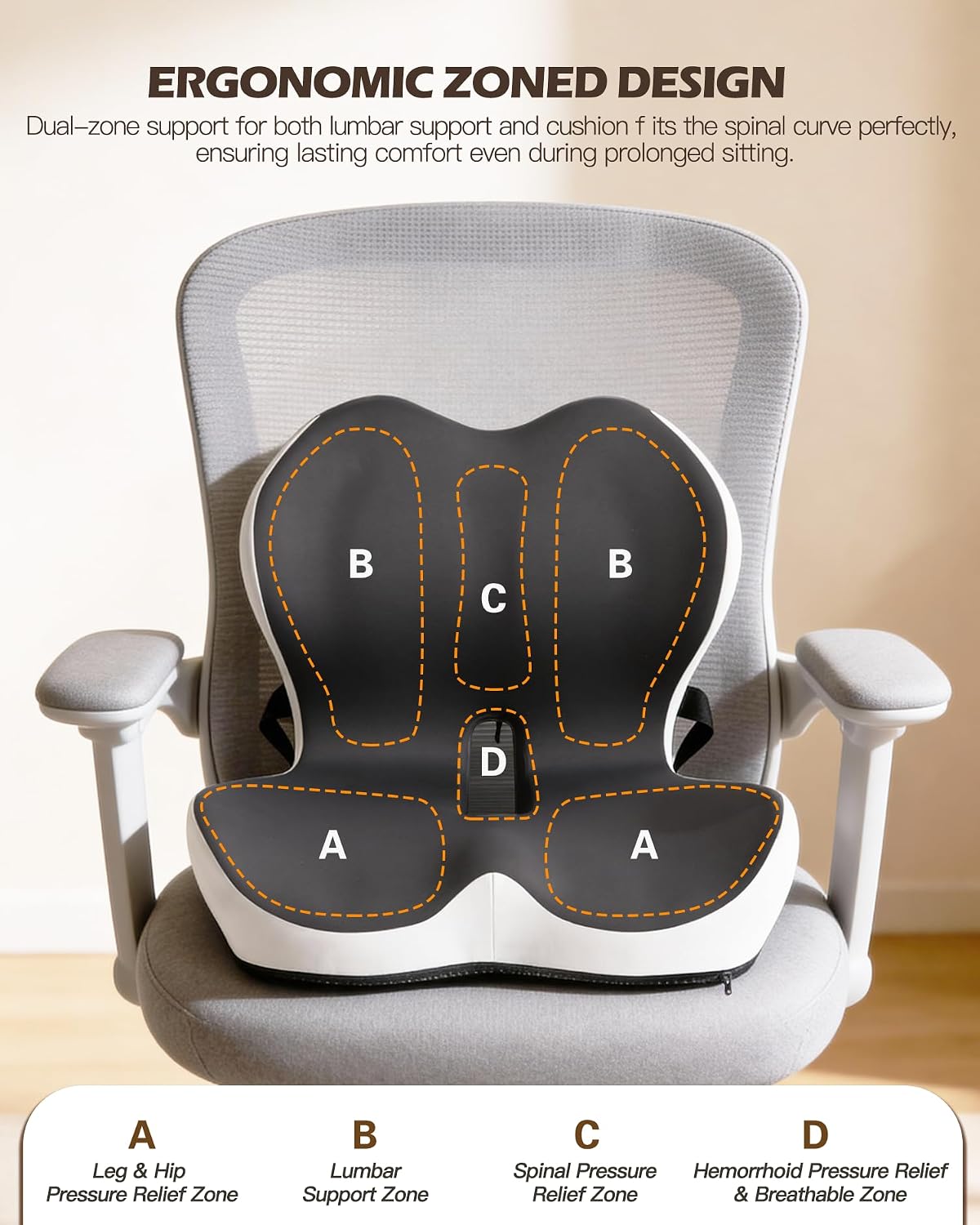 Office Chair Cushion for Tailbone &amp; Low Back Pain Relief, Seat Cushions for Office Chairs with Comfortable Foam and High Backrest, Suitable for Office Chairs, Cars, Trucks, and Home Chairs