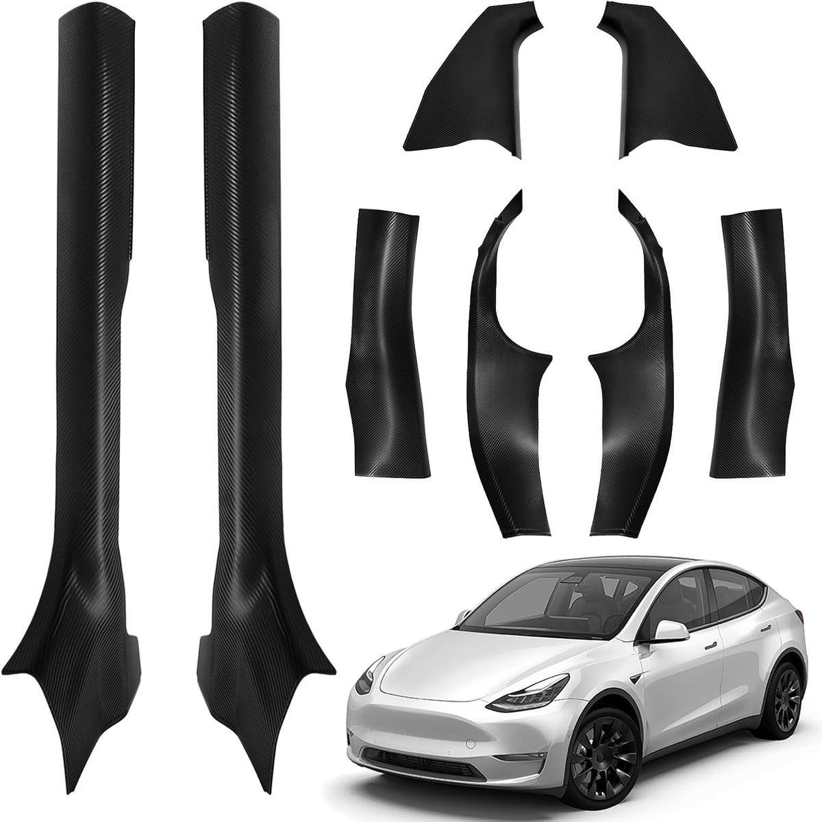 8PCS Door Sill Protector for Tesla Model Y Juniper 2025–26, Door Entry Guard Set for Front & Rear Door Thresholds, Anti-Kick Interior Door Entry Covers (Carbon Fiber (Not fit 2026 Model Y Standard))