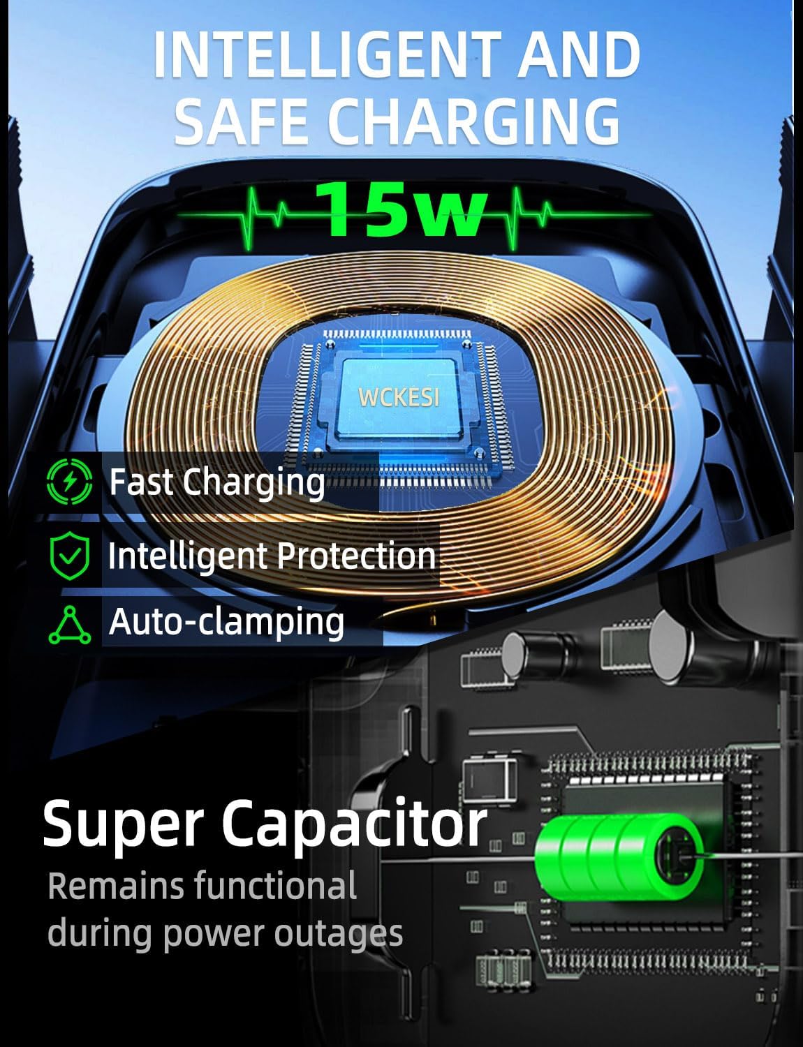 Wireless Car Charger Phone Mount Holder for Truck, 15W Fast Charging