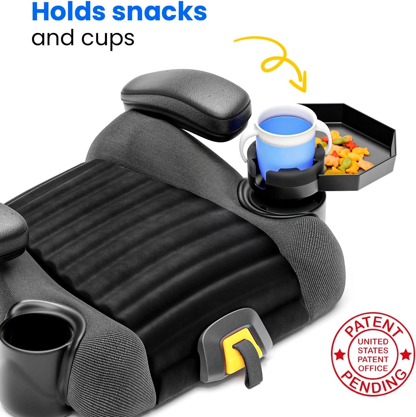 Kids Travel Tray – Large Base - Car Seat and Car Cup Holder Tray - Tray for Snacks, Entertainment, Toys – Includes Cup Holder – Fits Most Car Seats