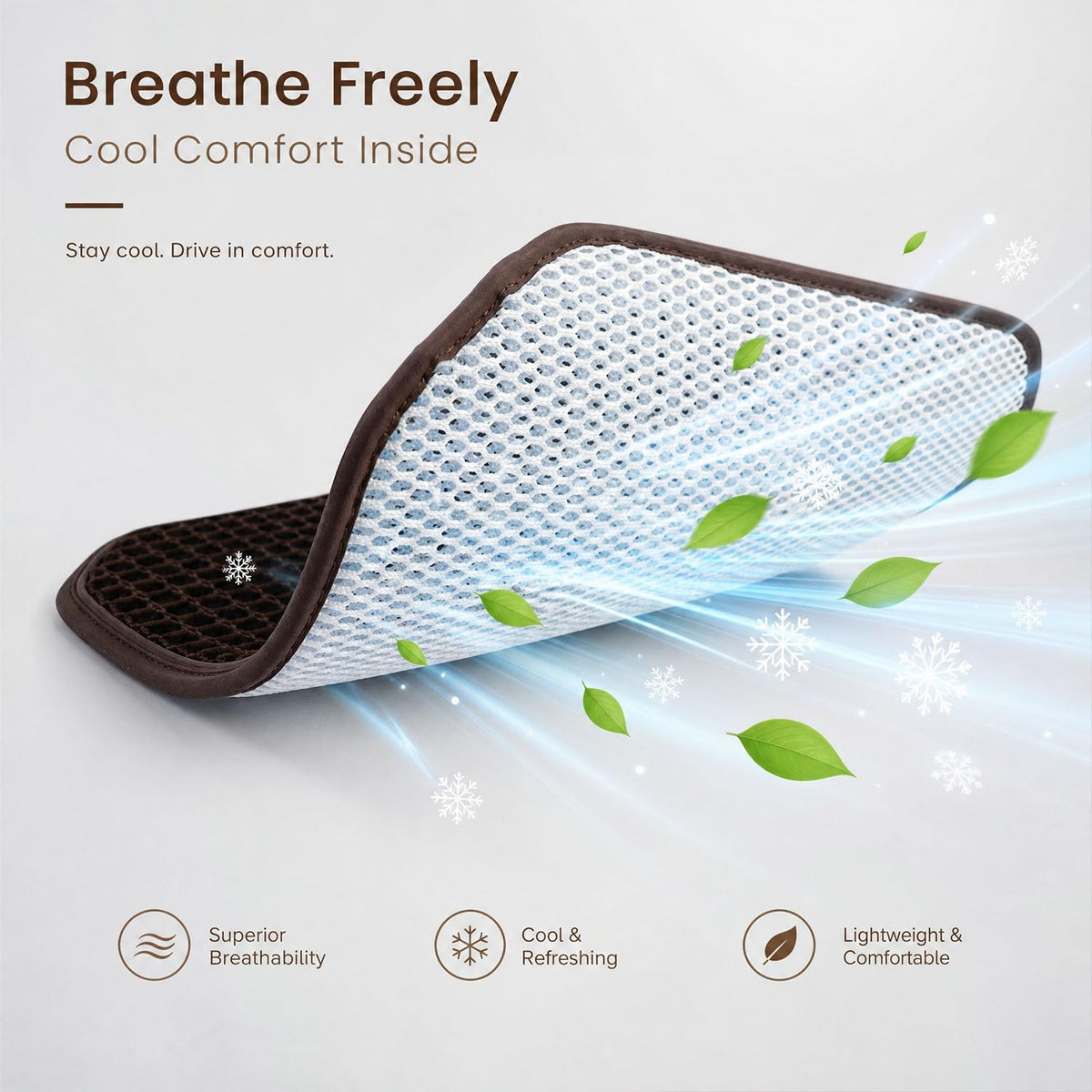 Cooling&Breathable 3D Air Mesh Car Seat Cushion for Summer, Universal Ventilated Comfortable Seat Pad, Suitable for Sedans,Vans,Pickup,Trucks,Suvs (Brown-1PcsBackCushion+1PcsSeatPad)