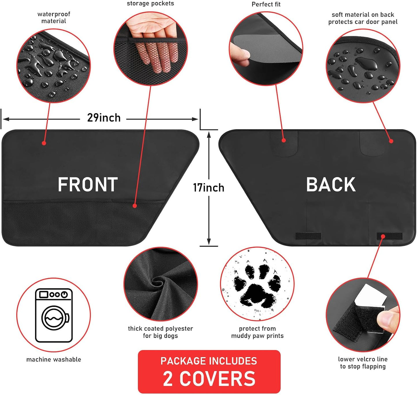 2PCS Car Door Protector for Dogs,Waterproof, Anti-Scratch, with Mesh Pockets for Snacks & Toys，Vehicle Door Protectors for Cars, Trucks, SUVs