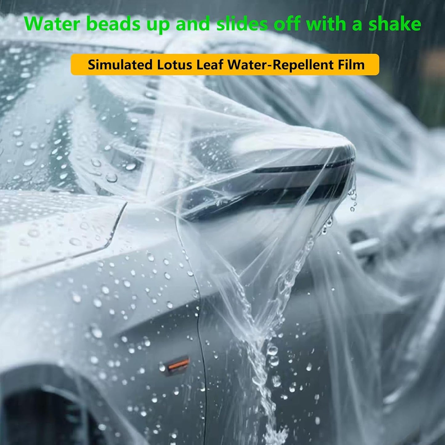 Car Essential Universal Disposable Clear Plastic Car Cover Suitable SUV Sedan (Membrane Size：12.5ft x 21.4ft) with Elastic Band for Outdoor Snow Rain Weather，Individually Packaged, Super Convenient