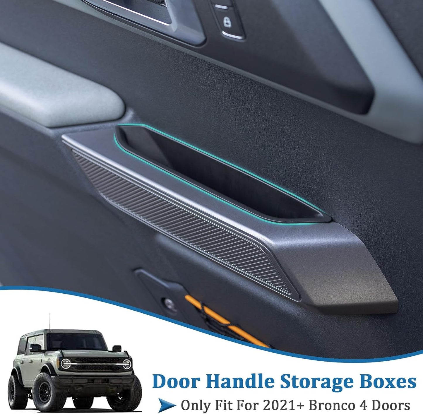 TOPINSTALL 4 Doors Handle Storage Box Compatible with Ford Bronco 2021-2026 Accessories, Phone Holder Front and Rear Door Grab Handle Pocket Storage ABS Plastic-4PCS (Not for Sport Model)