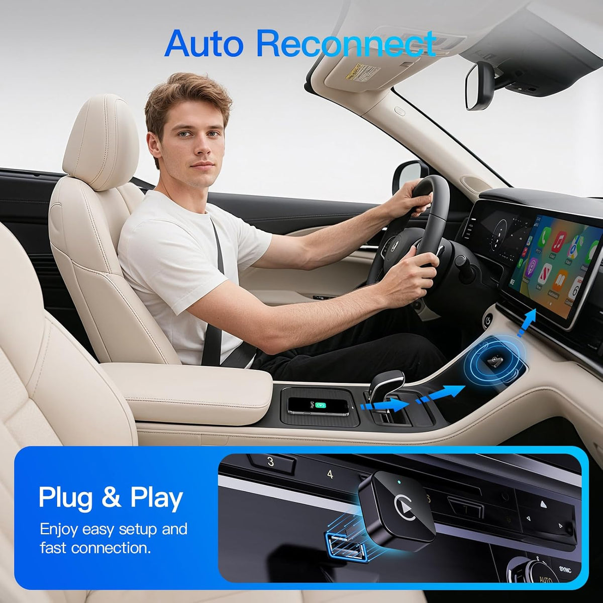(2026 Upgraded) 2 in 1 Wireless CarPlay Adapter for Apple iPhone＆Android