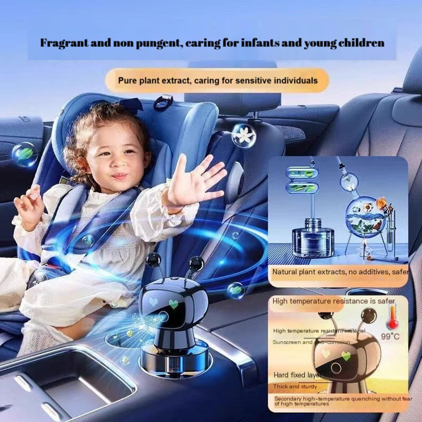Robot Intelligent Aromatherapy Machine, Smart Cute Robot Car Air Freshener - Fine Spray/Fillable/Four-Gear Adjustment/Vibration Sensing/On-Off/Large Capacity Long-Lasting Fragrance/Black-V2(Cologne)