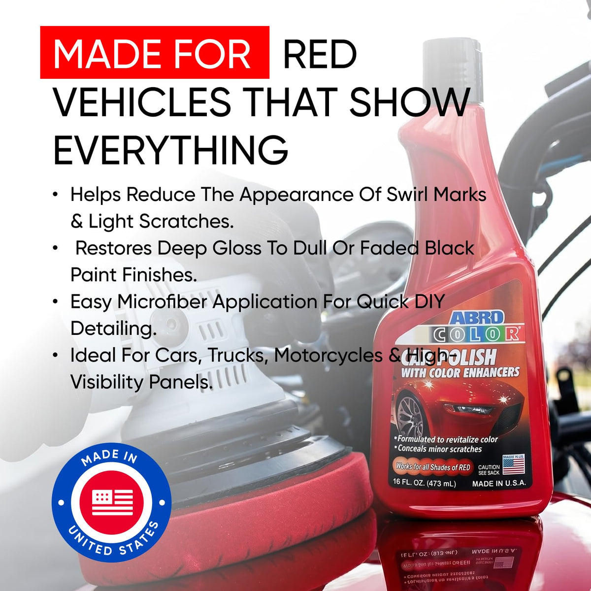 ABRO Red Car Polish 16 oz, Paint Restorer, Gloss & Shine Wax
