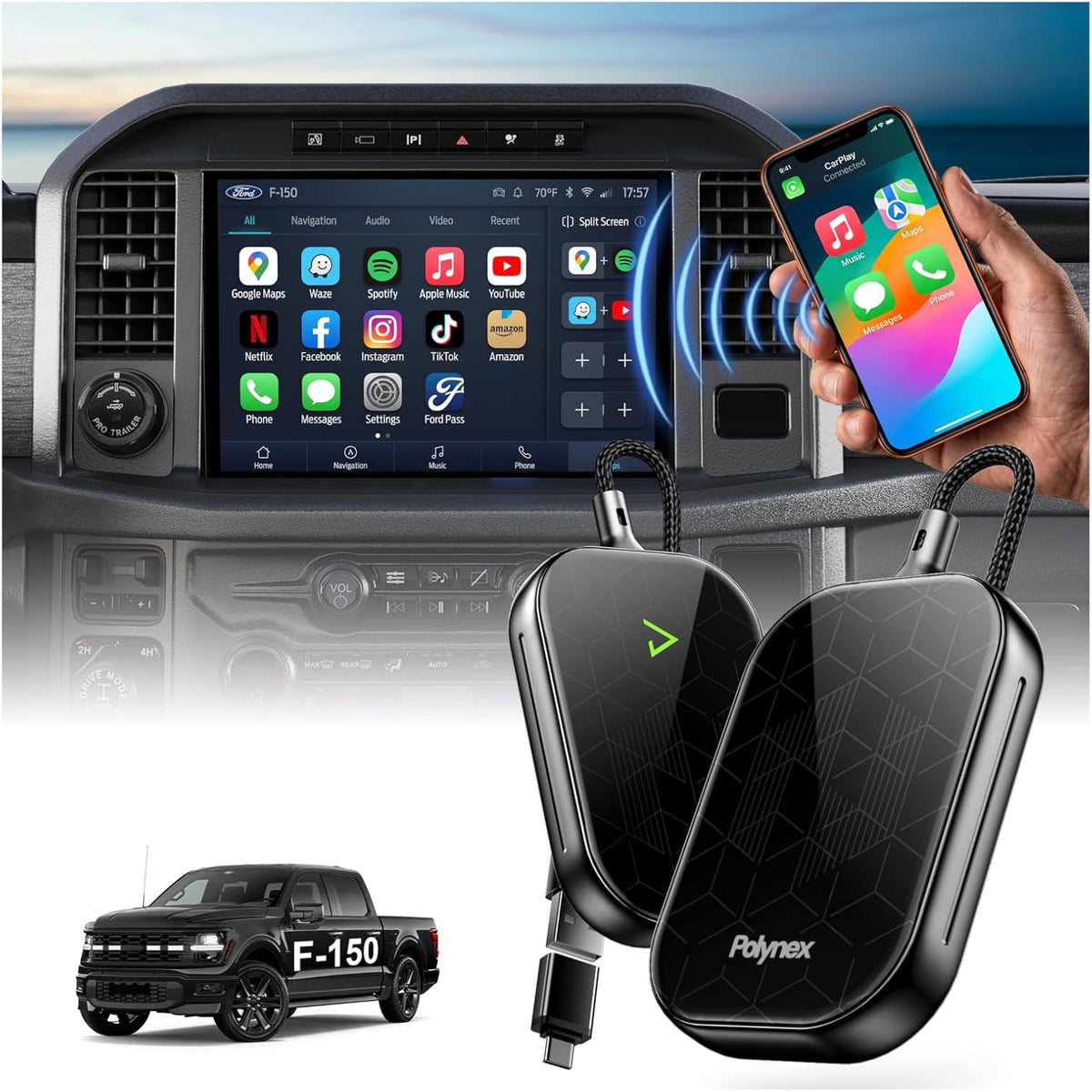 Wireless CarPlay Adapter for Ford F-150 2017-2020 (SYNC 3 Required), 2026 A7-Ultra Chip, Multi-User Full-Auto Connect, Zero Latency Plug & Play for iPhone