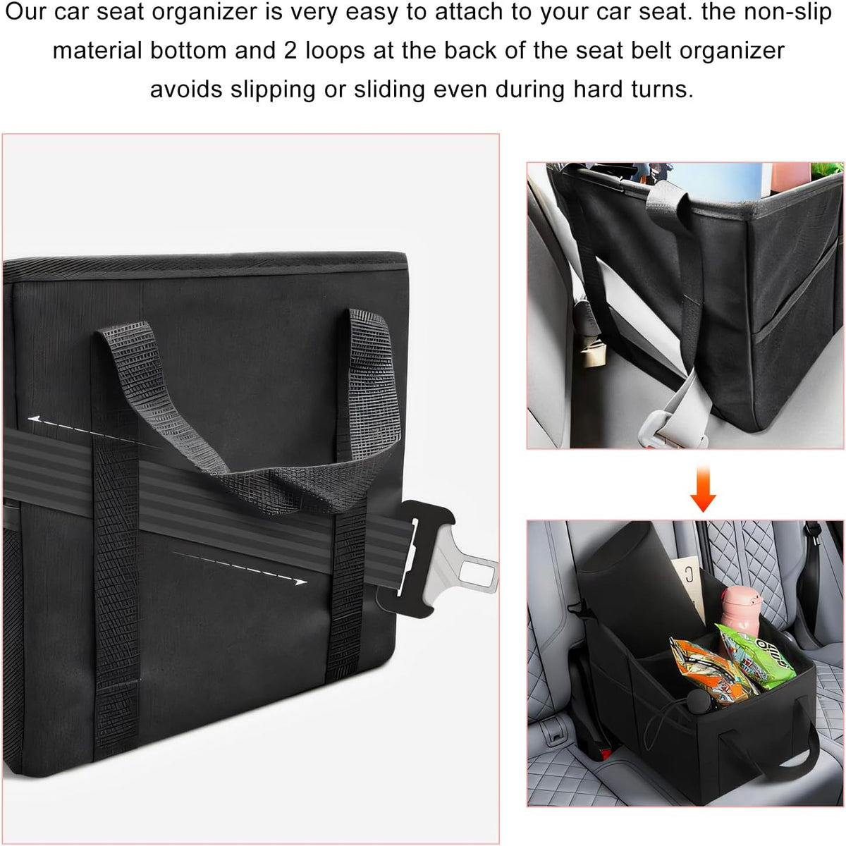 Car Passenger Seat Organizer, Collapsible Oxford Fabric Car Organizer with Partitions & 2 Cup Holders, Multi-Purpose Large Capacity Storage Box for Front & Back Seats