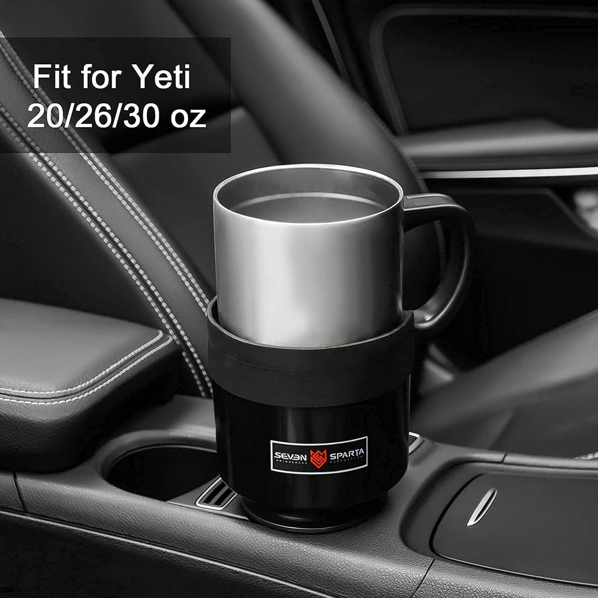 Car Cup Holder Expander Organizer Adjustable Base, Black and Silver