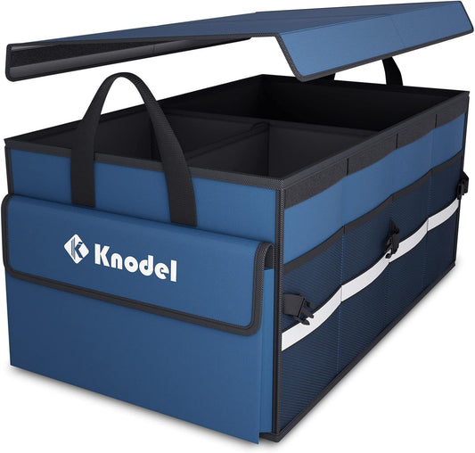 K KNODEL Trunk Organizer with Lid for Car, SUV, and Truck (Medium, Blue) | Collapsible Car Storage Organizer, Car Organizers and Storage for Sedan, Cargo Organizer, Car Bin, Basket,Bag, Organization