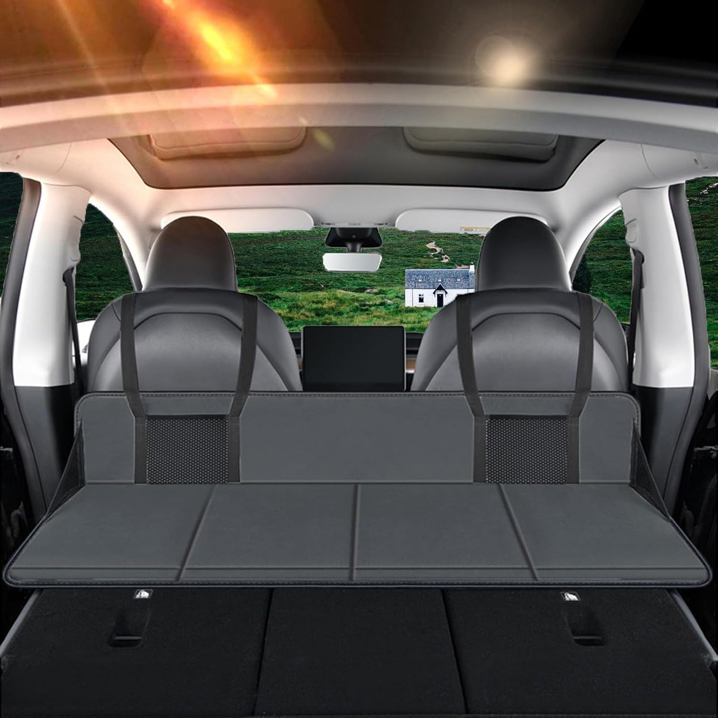 Car Rear Seat Mattress Extension Plate, Portable Mattress for Sleeping, Foldable Back Seat Extender, Increase Travel Trunk Space and Car Bed Camping Space for Car, SUV, Model Y/3 (Black)