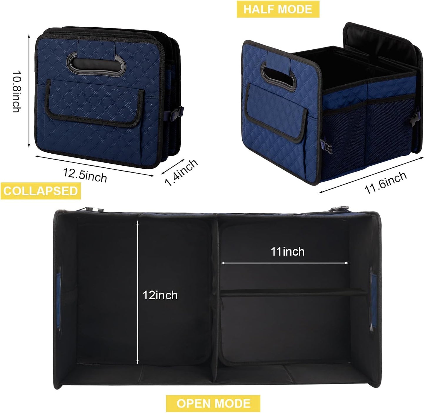 JiatuA Car Trunk Organizer for SUV, Car Storage Organizer Collapsible Multi Compartment Container Box, Adjustable Car Accessories for Women/Men, Dark Blue