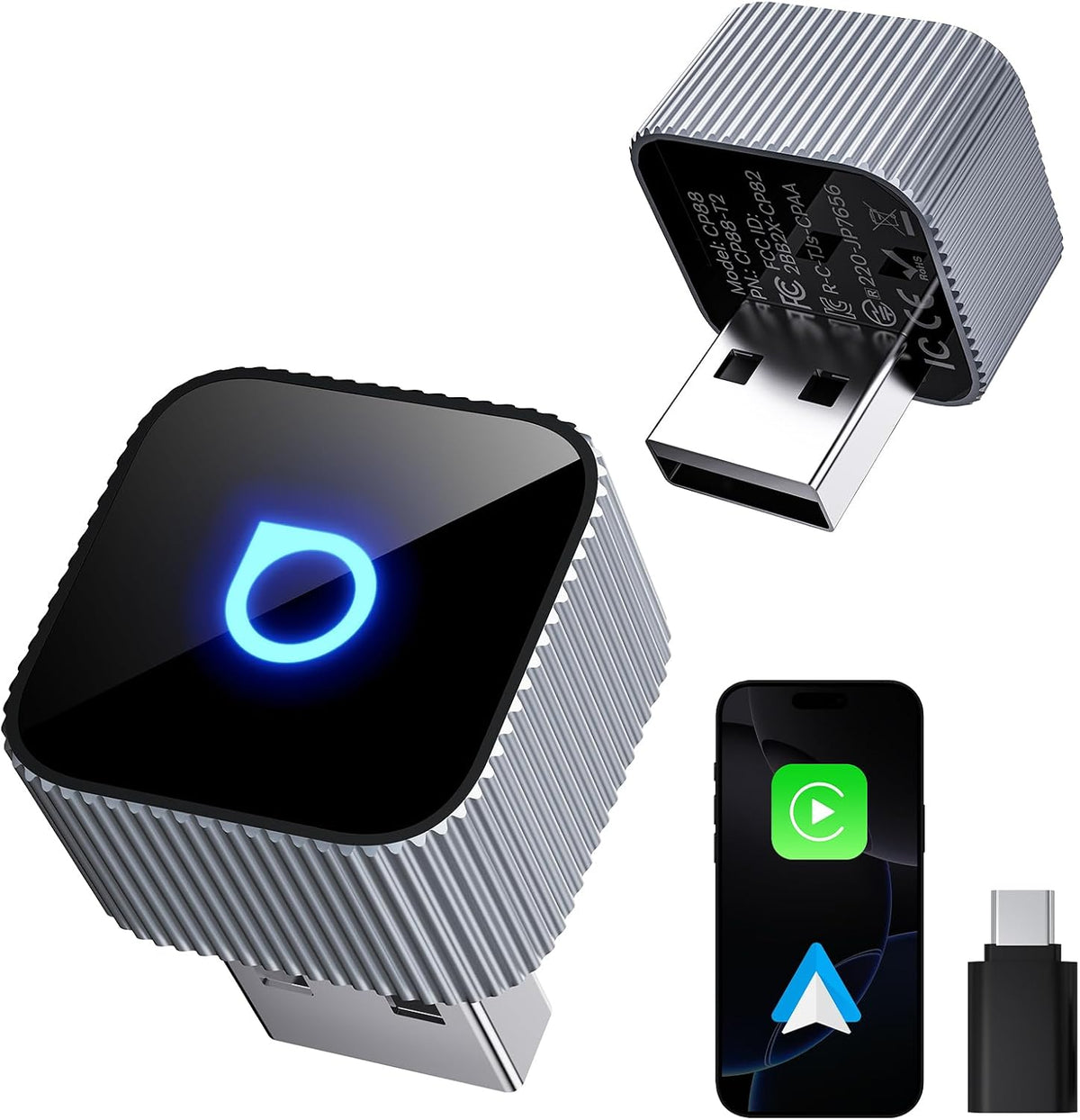 OTTOCAST Mini Slim Wireless CarPlay & Android Auto Adapter Mini Cube 3.0