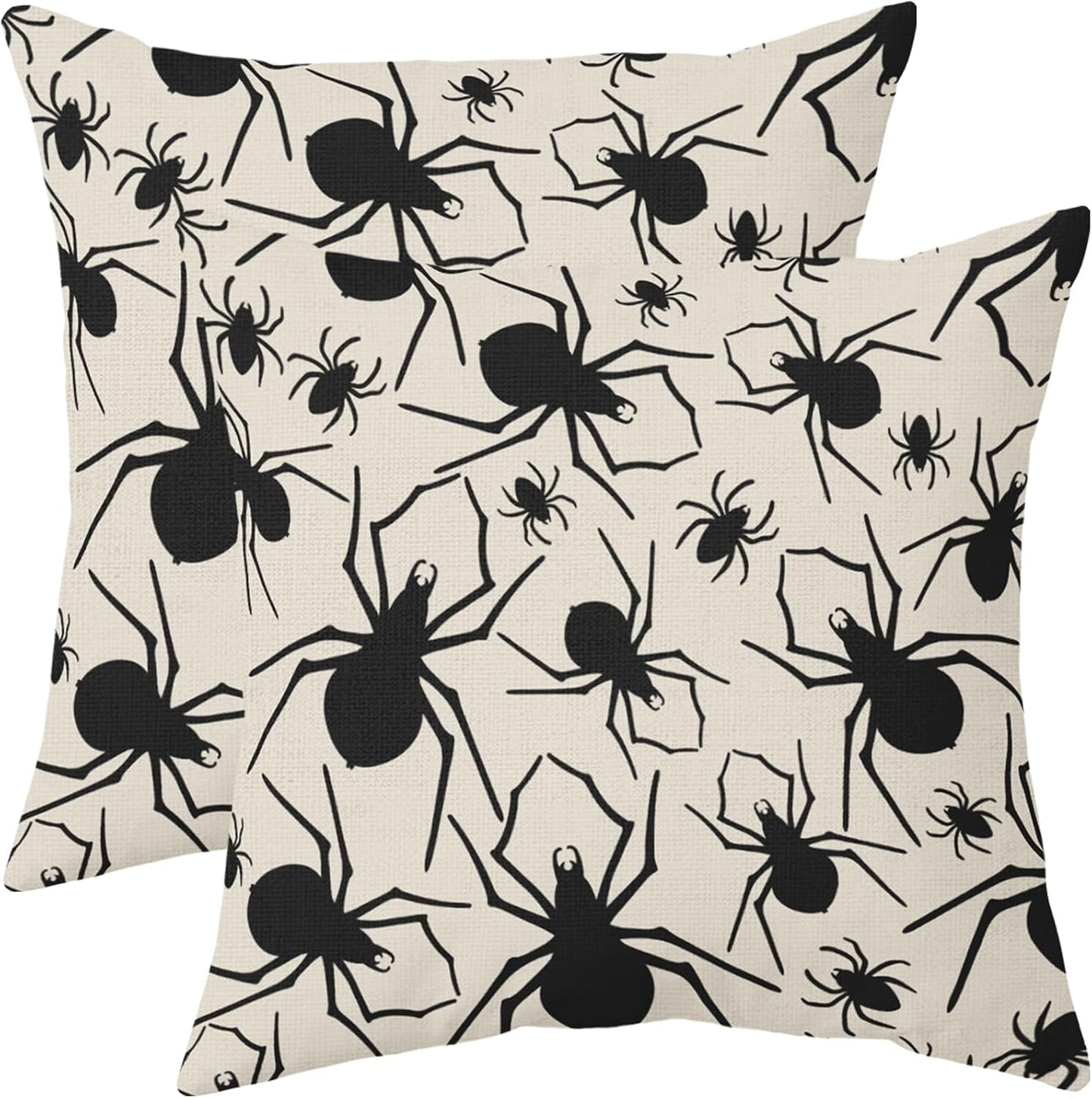 Robvobe Cream Halloween Pillow Covers 18x18 Set of 2 Black Spider Print Outdoor Decorative Throw Pillows Holiday Scary Themed Farmhouse Pillowcases Linen Cushion Case Decor for Home Sofa Couch Bed