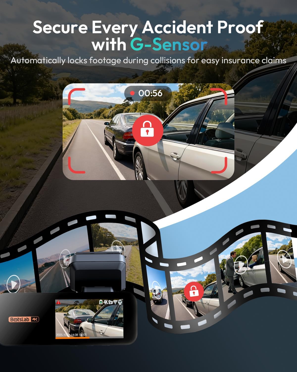 BOTSLAB G980H 4K STARVIS Dash Cam Front and Rear, No SD Card[2026 Upgraded]